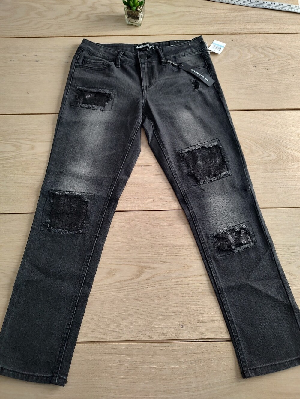 Jeans Dollhouse Womens Juniors Sequinced Distressed Black Size 5 New With Tag